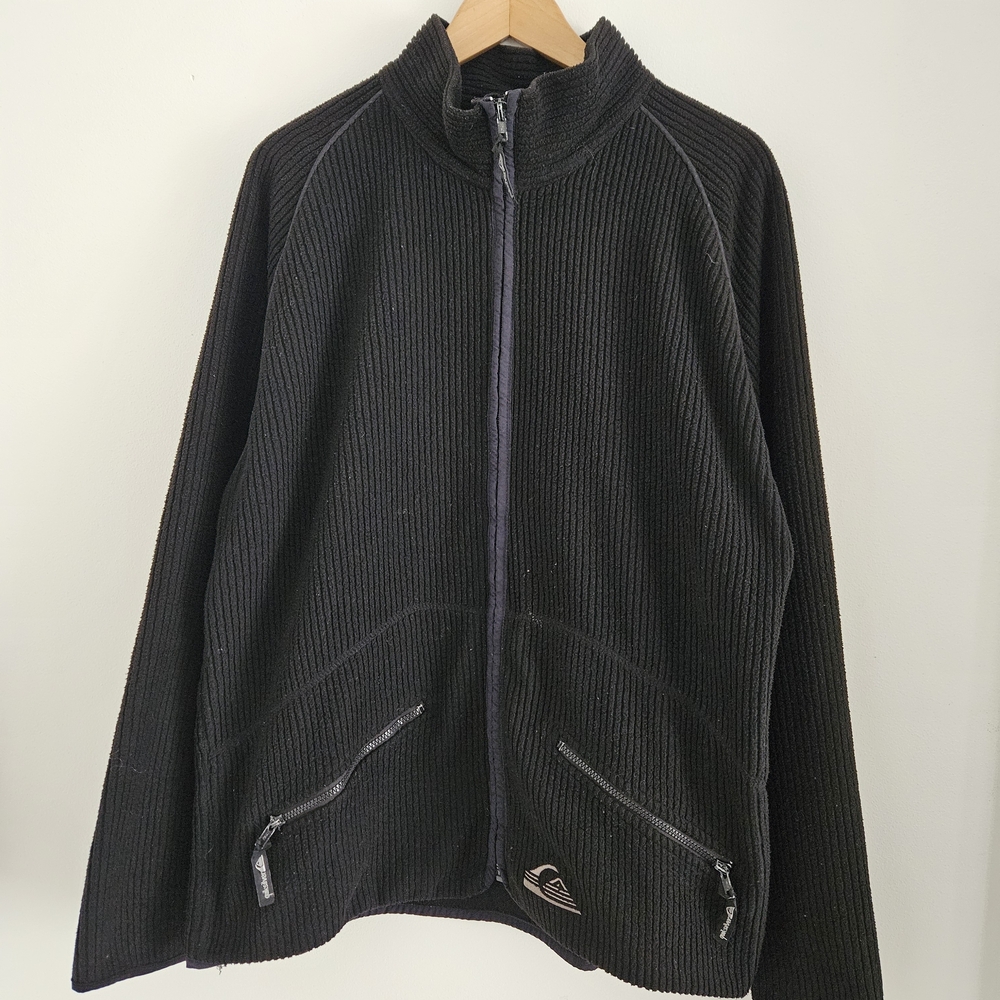 Vintage Quiksilver Snow Fleece Zip Jacket Mens Large Ribbed Black Full Zip